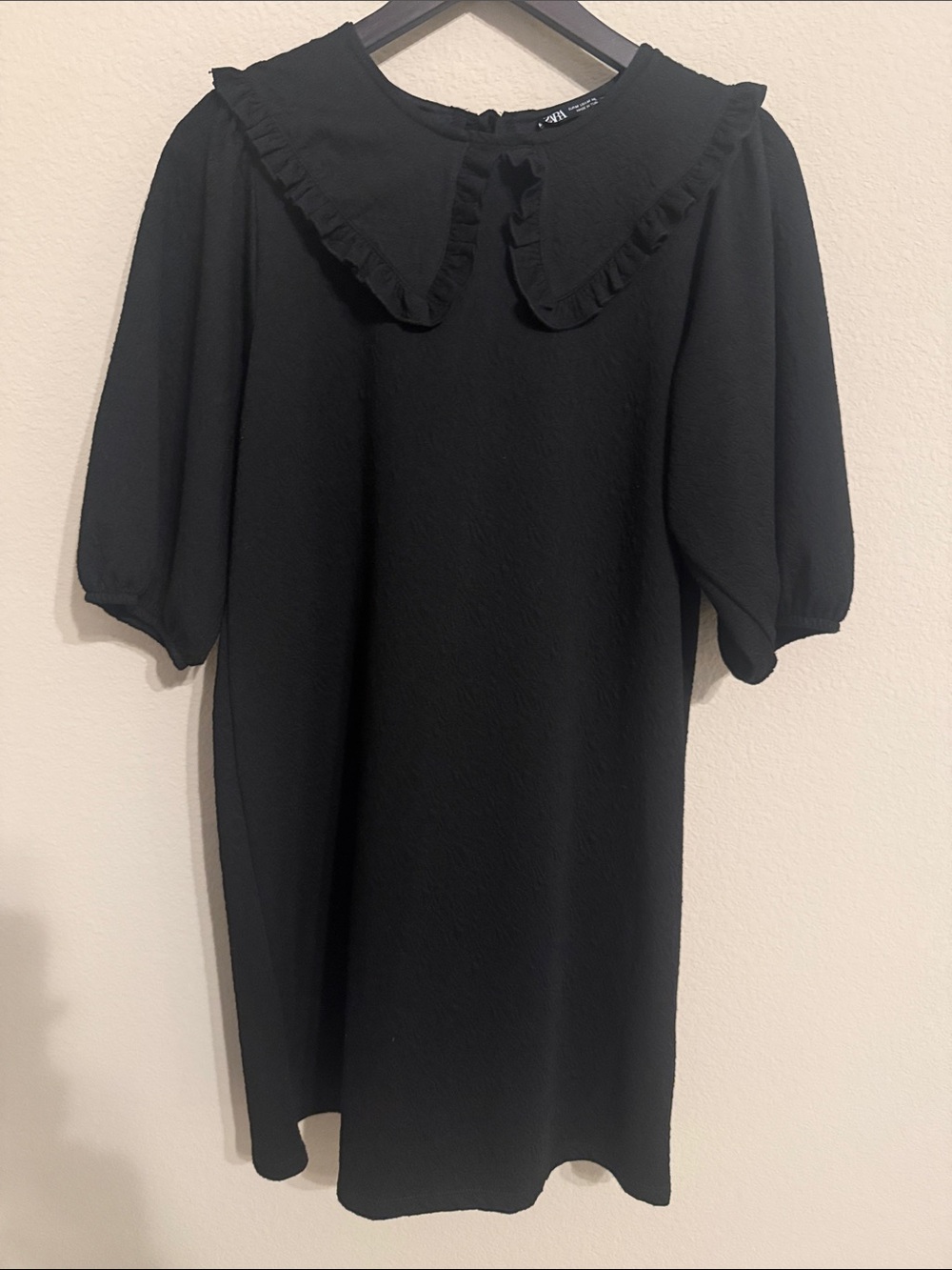 Zara Black Dress with Ruffle Peter Pan Collar. Size M